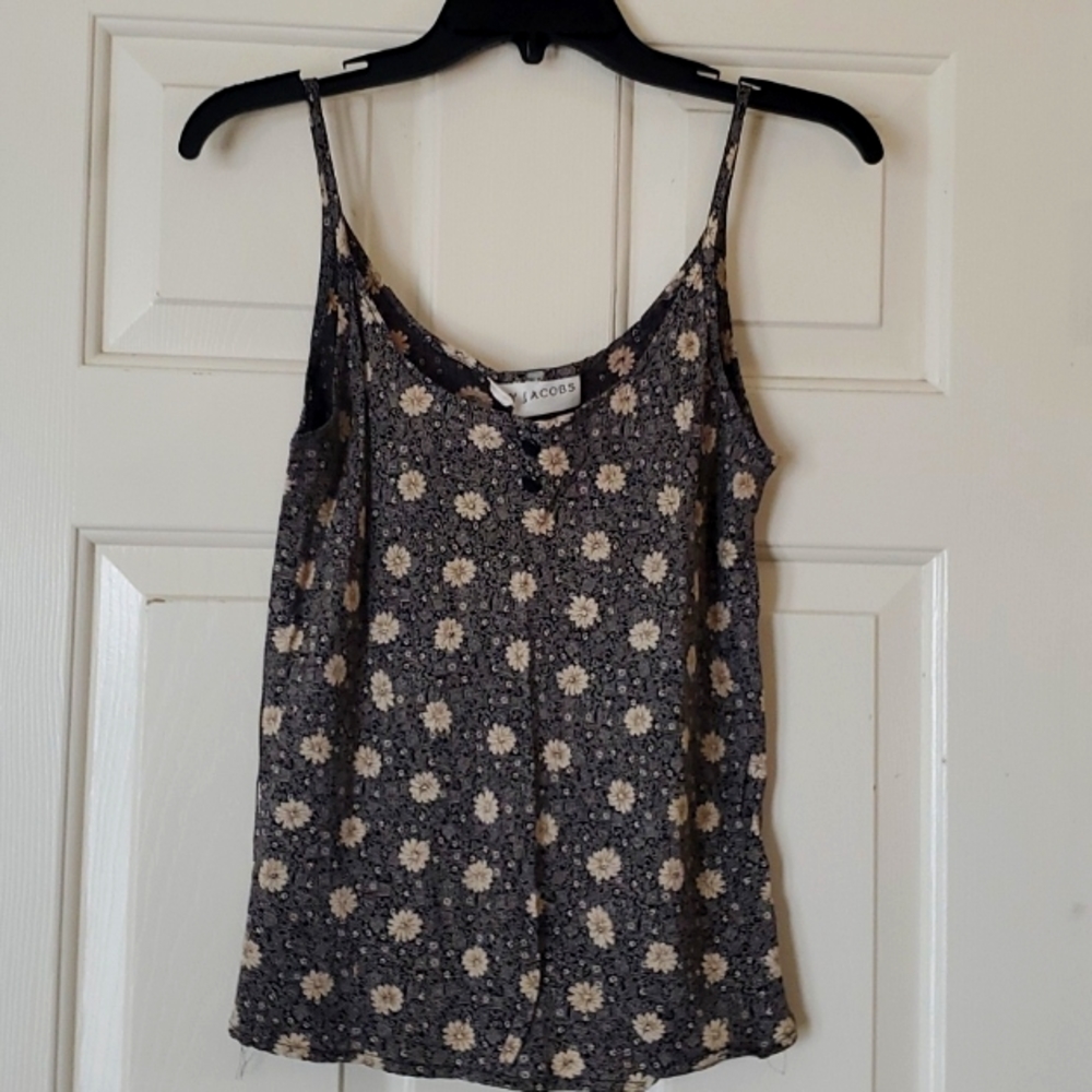 JAY JACOBS BLACK & TAN FLORAL NYLON TANK TOP CAMISOLE SIZE S